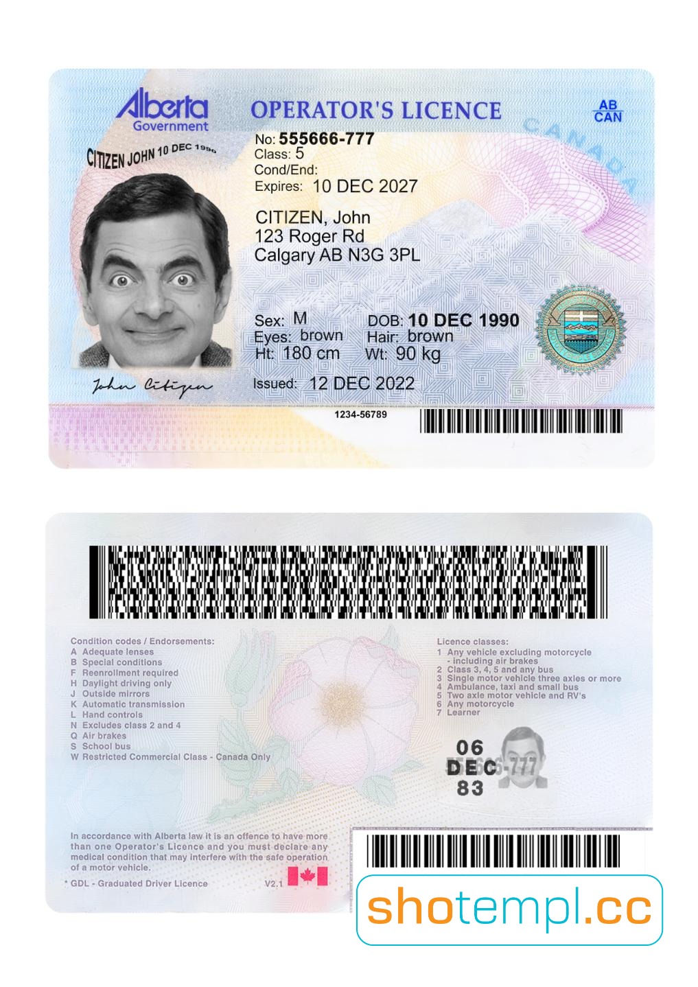 Canada Alberta Driver License PSD Template V1